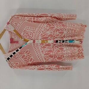 Charlotte Tarantola Button Down Silk Pink Stripe Hood Sweater Large Lightweight